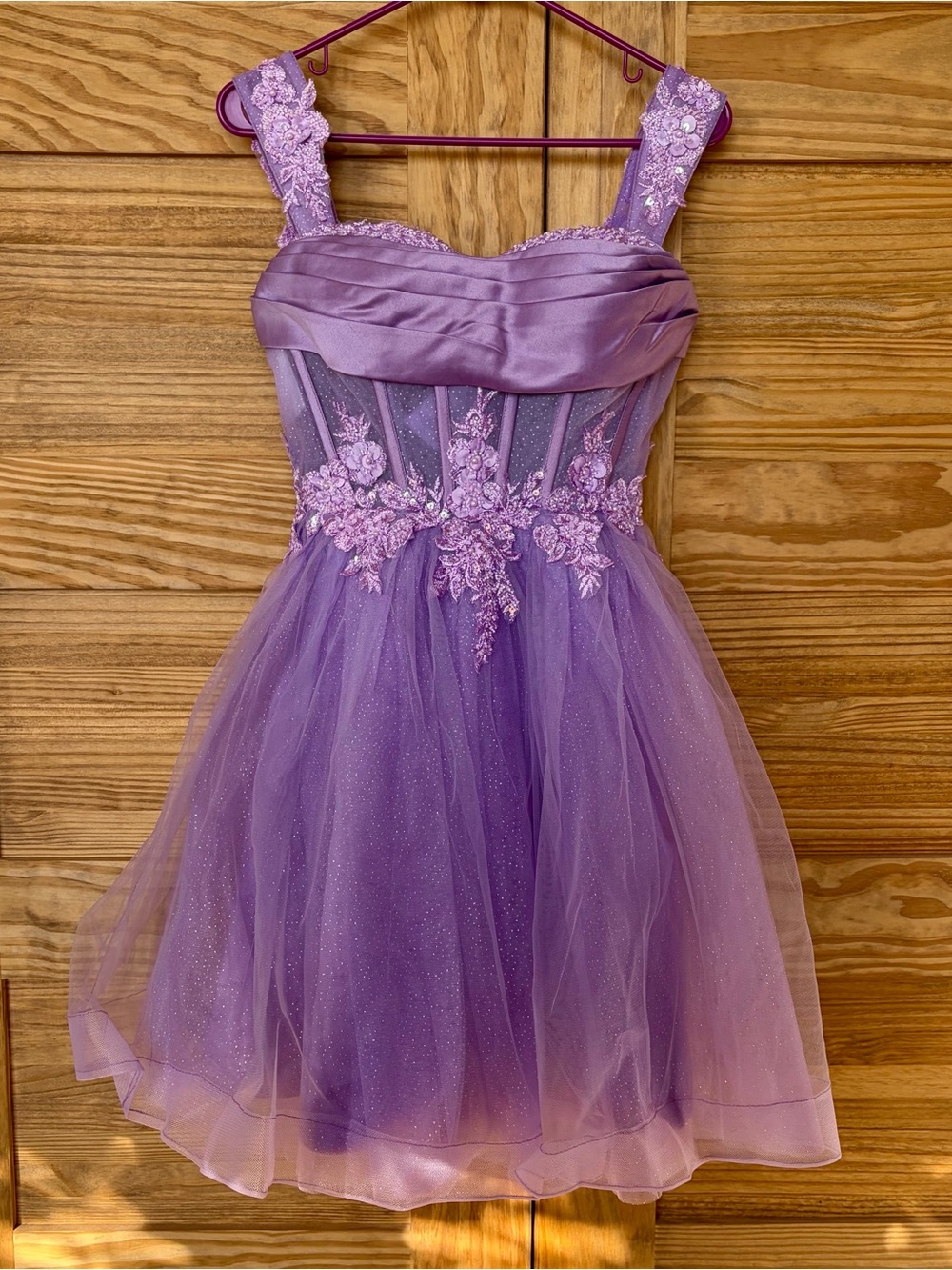 Lilac Applique Short Tulle Glitter beaded Sequin Dress Off Shoulder Teens Size 4
